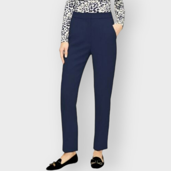J.Crew Easy Pant Full Length Blue Navy 365 Crepe High Rise Slim Straight Leg 2 - Picture 1 of 12